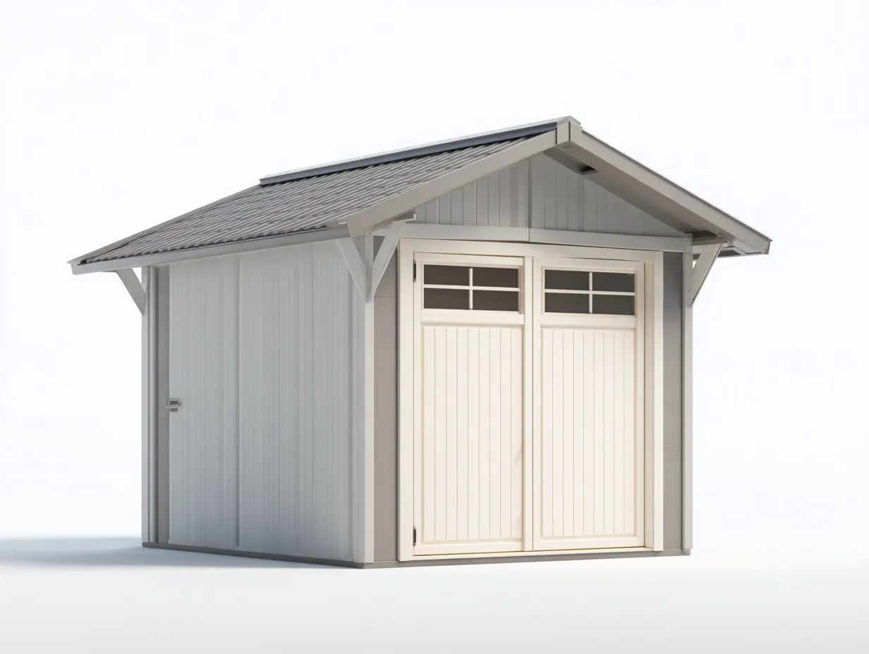 Tool Room outdoor storage shed metal and wood structure 240x180x220 cm - grey-white - classic garden design-Frameete
