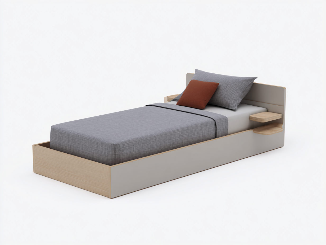 Single Bed engineered wood frame 200x100x90 cm - beige - modern storage design-Frameete