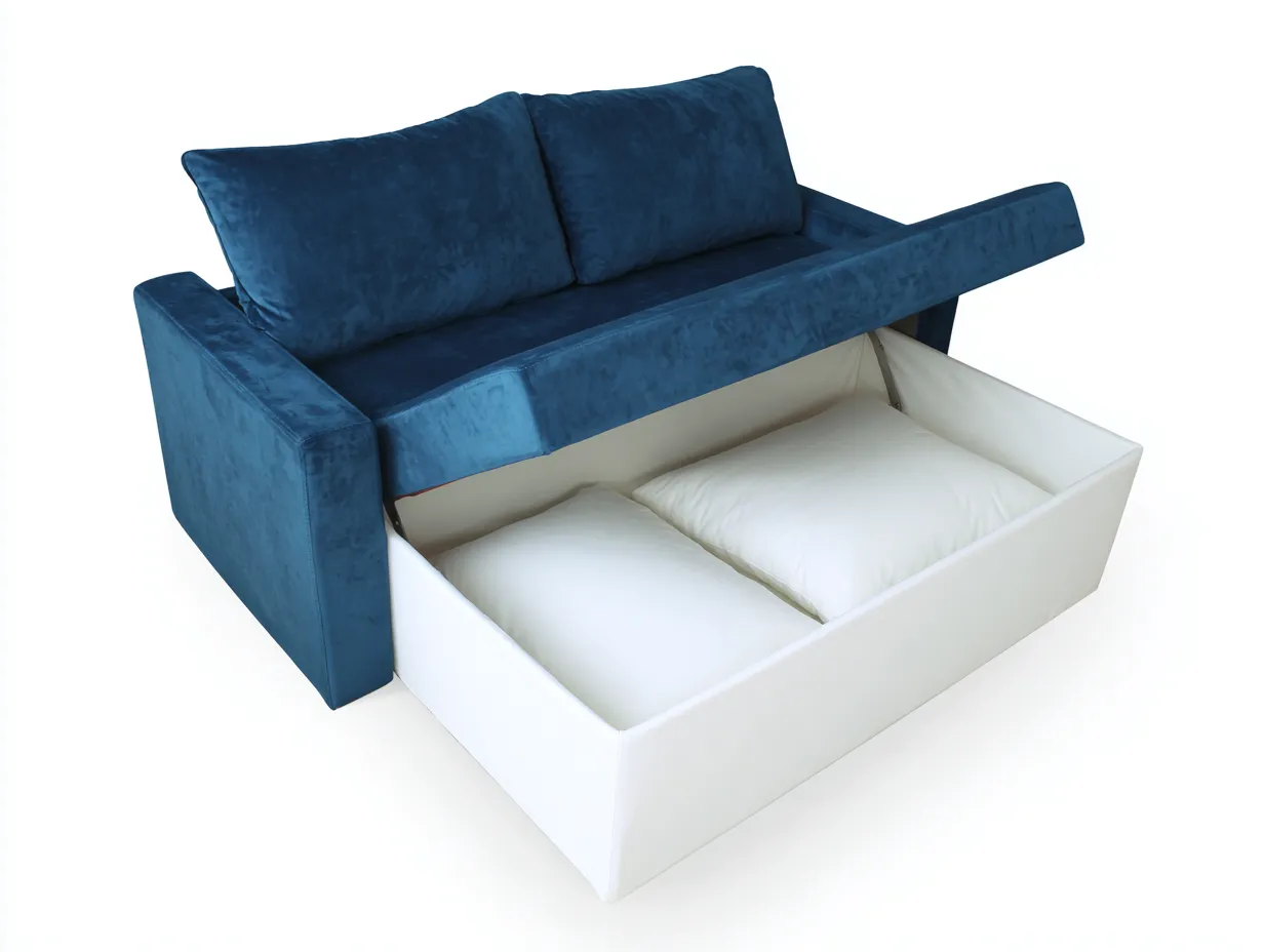 Sofa Bed fabric upholstered 200x95x85 cm - blue-white - modern storage design-Frameete