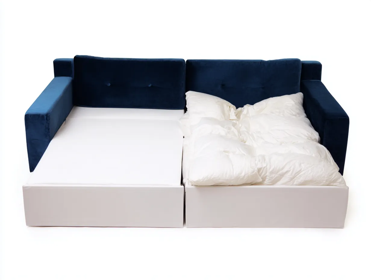 Sofa Bed fabric upholstery pull-out design for living room 200x140x85 cm - Blue-White - modern style-Frameete