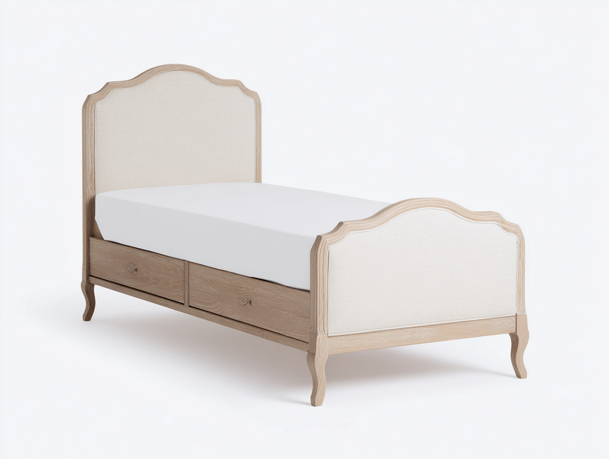 Single Beds fabric upholstered single bed 200x100x110 cm - beige-natural wood - classic storage design-Frameete