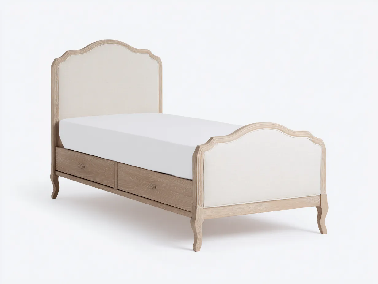 Single Beds fabric upholstered single bed 200x100x110 cm - beige-natural wood - classic storage design-Frameete