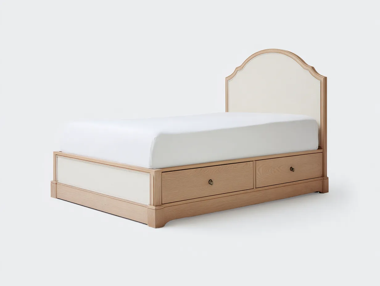Single Bed solid wood frame with fabric headboard 198x98x120 cm - Beige-Natural - storage design-Frameete