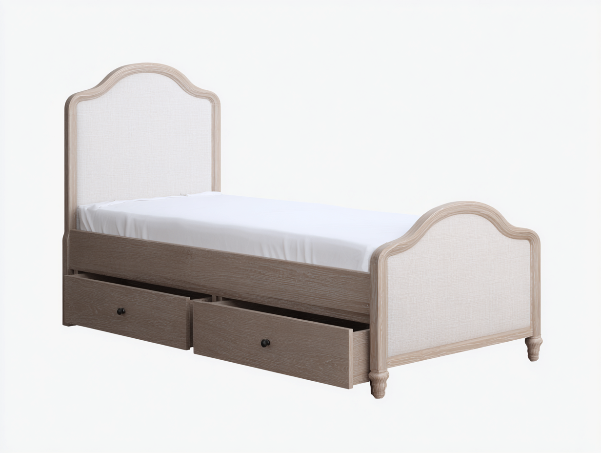 Single Bed upholstered wood frame 190x90x110 cm - beige - classic design with storage-Frameete