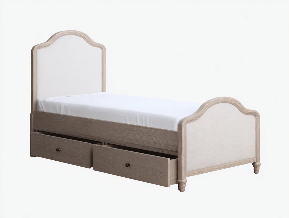 Single Bed upholstered wood frame 190x90x110 cm - beige - classic design with storage-Frameete