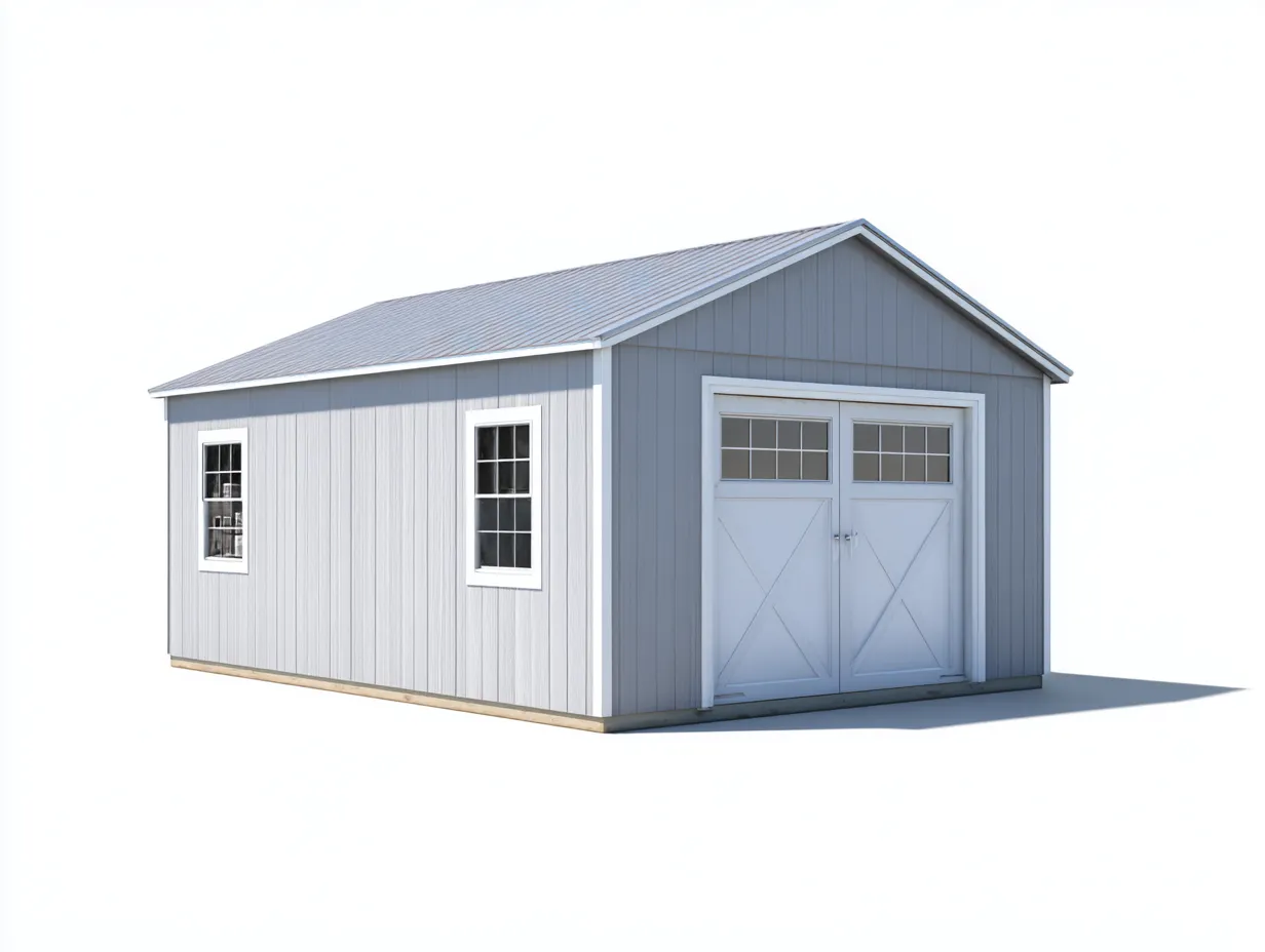 Tool Room outdoor storage shed metal and wood structure 300x240x230 cm - light grey-white - classic garden design-Frameete