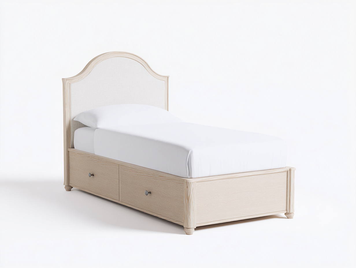 Single Bed engineered wood frame with upholstered headboard 200x100x110 cm - beige - classic storage design-Frameete