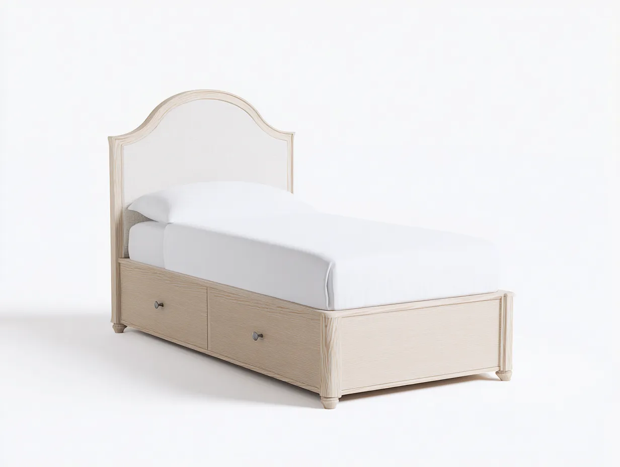 Single Bed engineered wood frame with upholstered headboard 200x100x110 cm - beige - classic storage design-Frameete