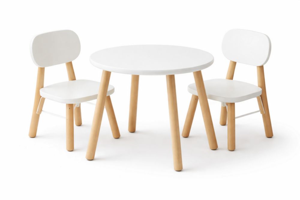 Children's Table and Chair Set with Round MDF Tabletop and Solid Wood Legs