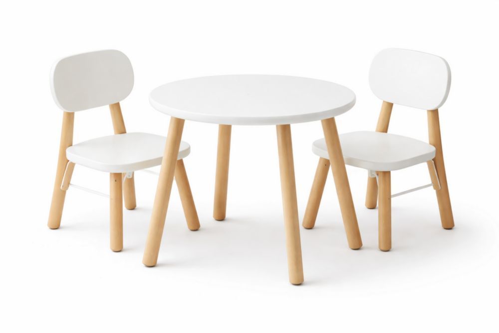 Children's Table and Chair Set with Round MDF Tabletop and Solid Wood Legs