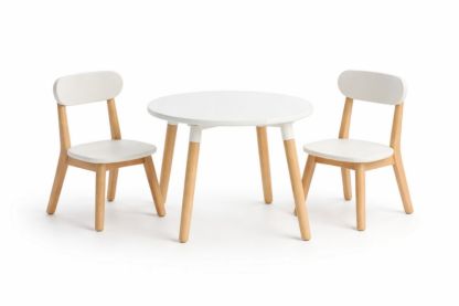 Children's Table and Chair Set Round Table with Two Chairs Solid Wood Legs White