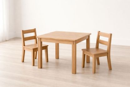 Children's Solid Oak Table and Chair Set with Natural Finish