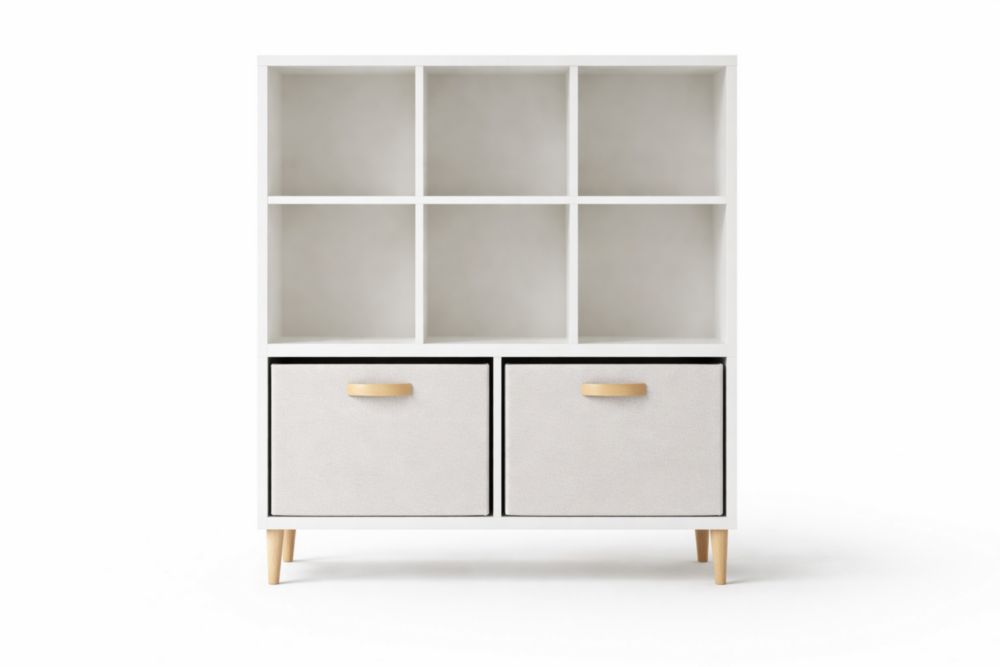 Children’s 6-Shelf Bookshelf with Drawers MDF / Particleboard, White