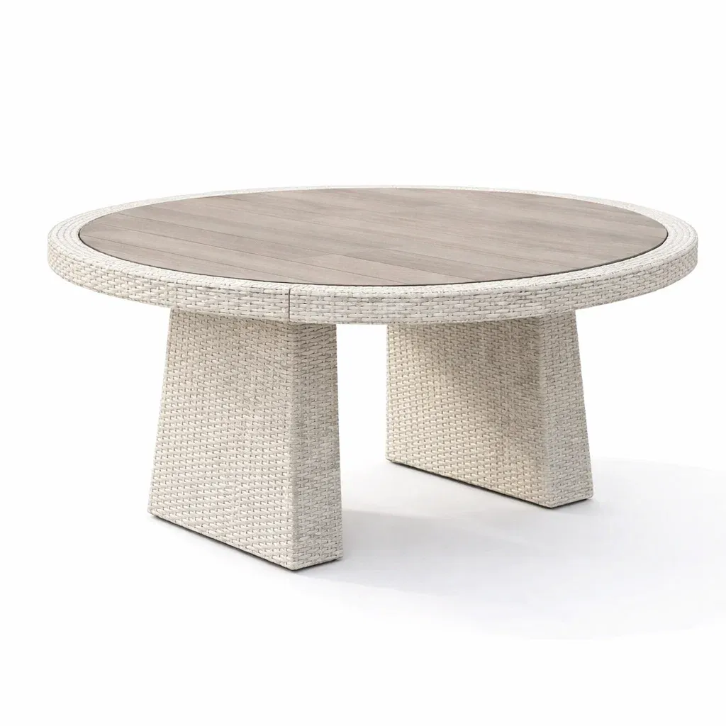 Round Outdoor Dining Table with Woven Base