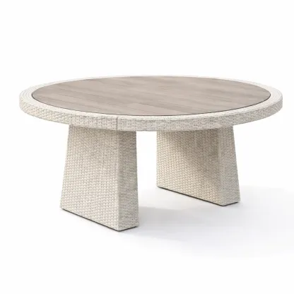 Round Outdoor Dining Table with Woven Base