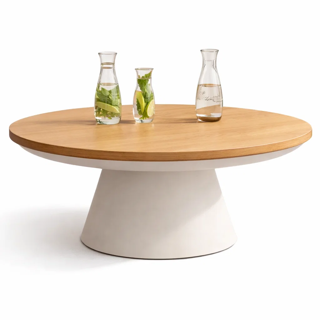 Round Wooden Dining Table with White Pedestal Base