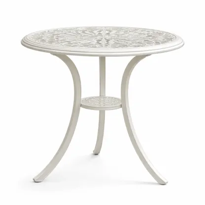 Round White Metal Outdoor Bistro Table with Decorative Top