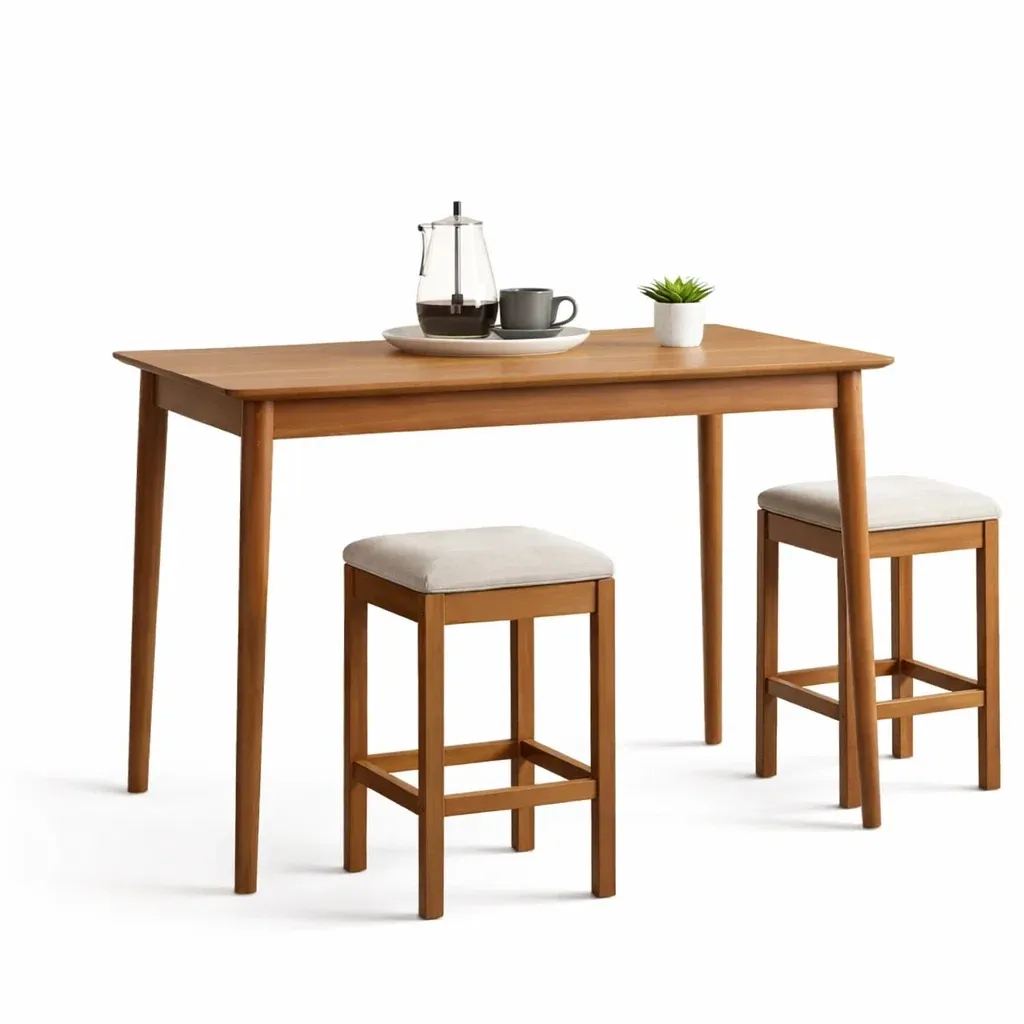 Wooden Dining Table with Two Padded Stools Set-decofurni