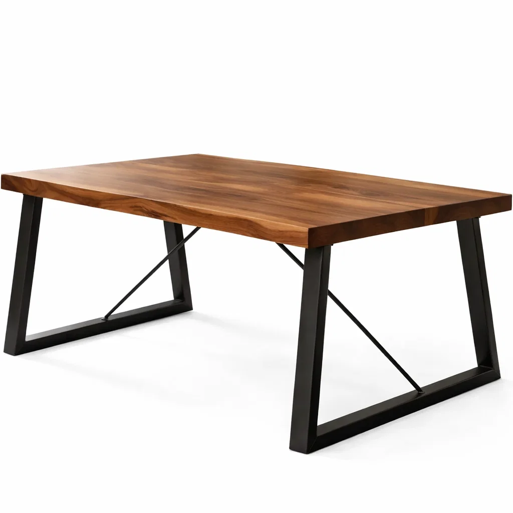 Solid Wood Rectangular Dining Table with Metal Legs