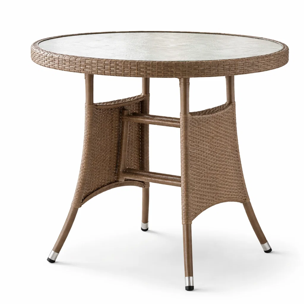 Round Glass Top Rattan Dining Table