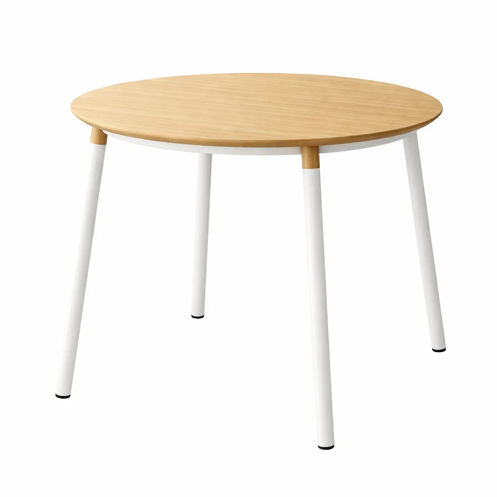 Round Wooden Dining Table with White Legs