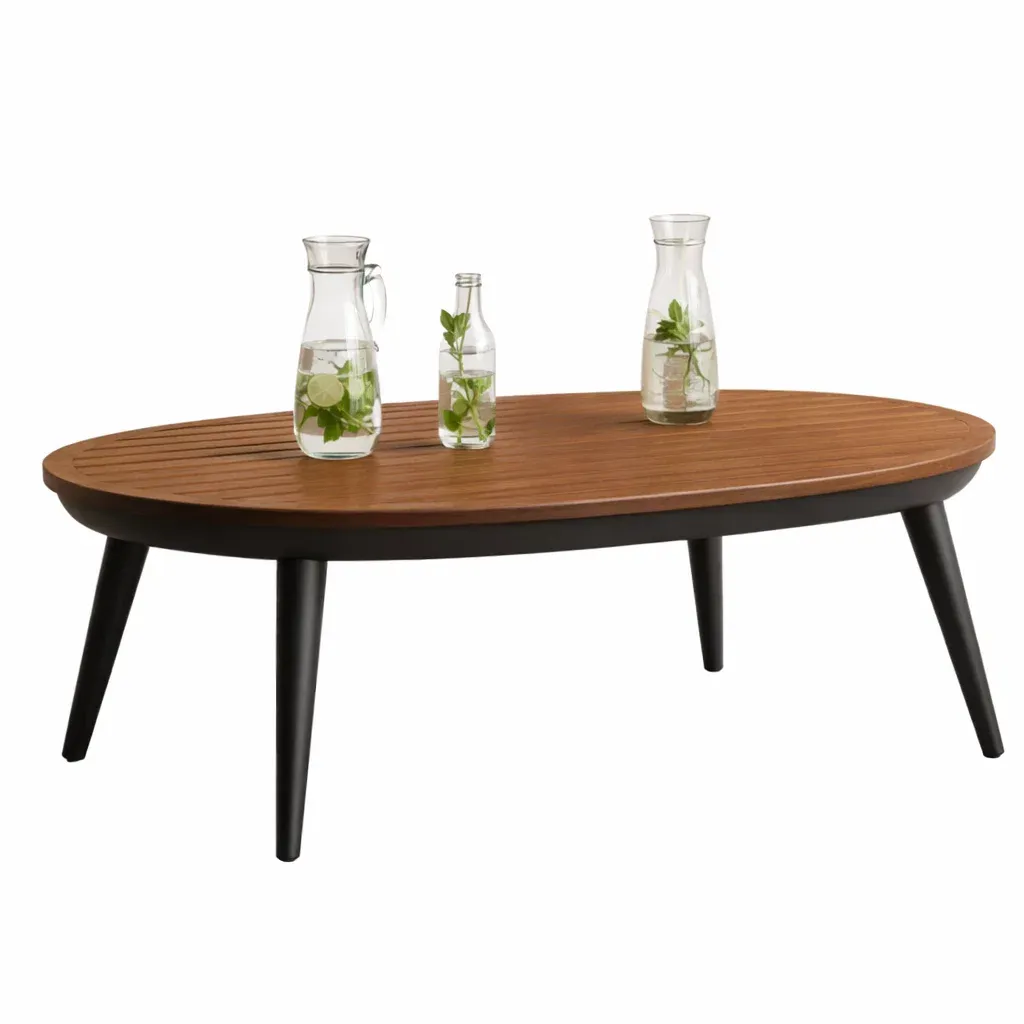 Oval Wooden Coffee Table with Black Legs