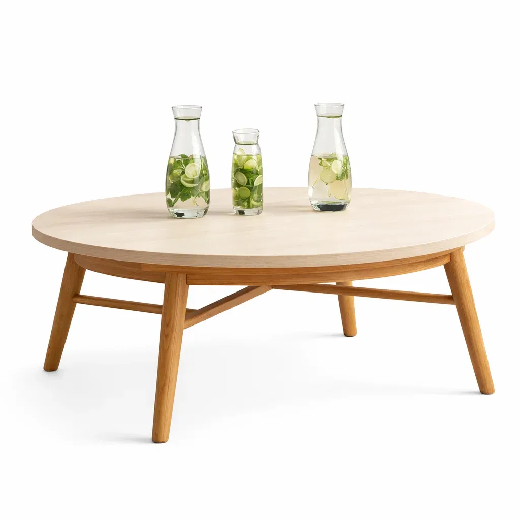 Round Wooden Coffee Table with Natural Legs