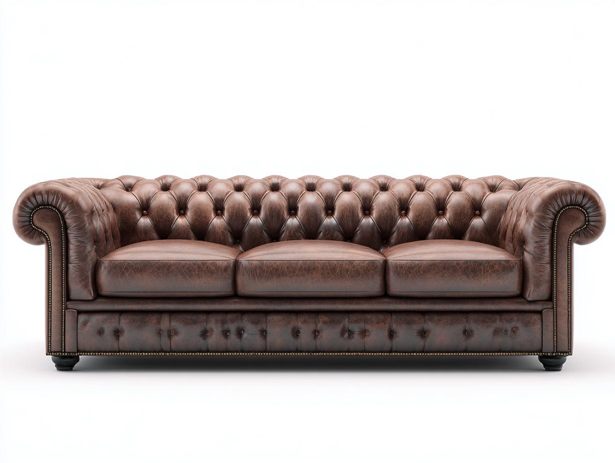 Three Seater Leather Sofa 225x95x80 cm - brown - for living room - classic Chesterfield style-Housearo