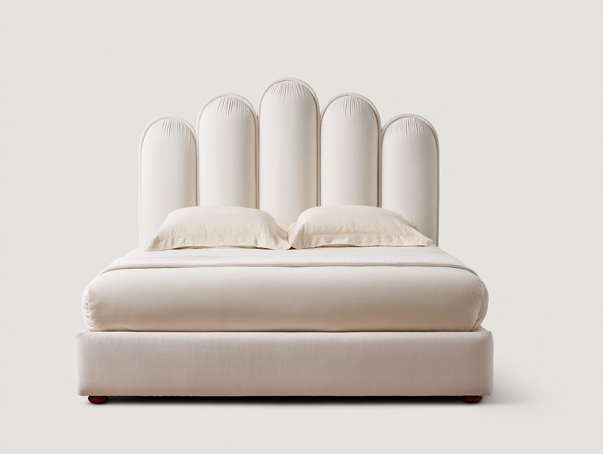 Double Bed upholstered fabric frame 200x160x120 cm - ivory white - bedroom - modern fluted headboard design-Housearo