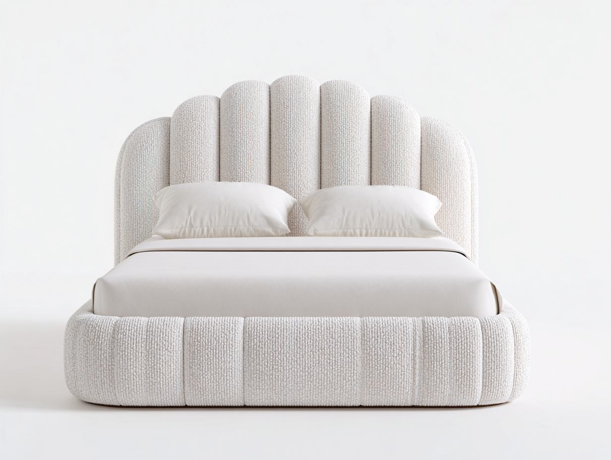 Upholstered Double Bed Frame 200x160x110 cm - soft white - for bedroom - modern sculpted headboard design-Housearo