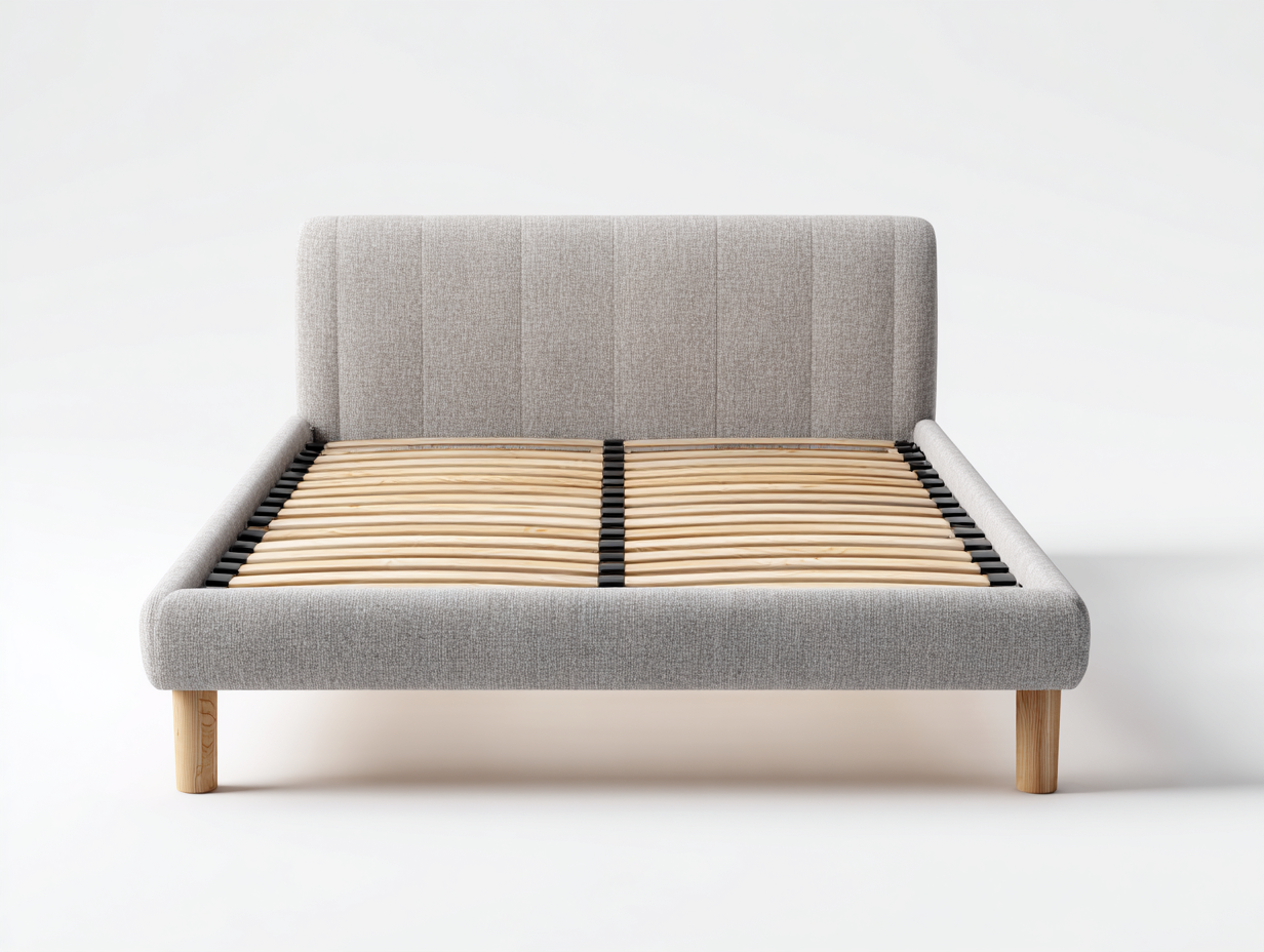 Double Bed upholstered fabric frame 200x160x115 cm - light grey - bedroom - modern minimalist design-Housearo