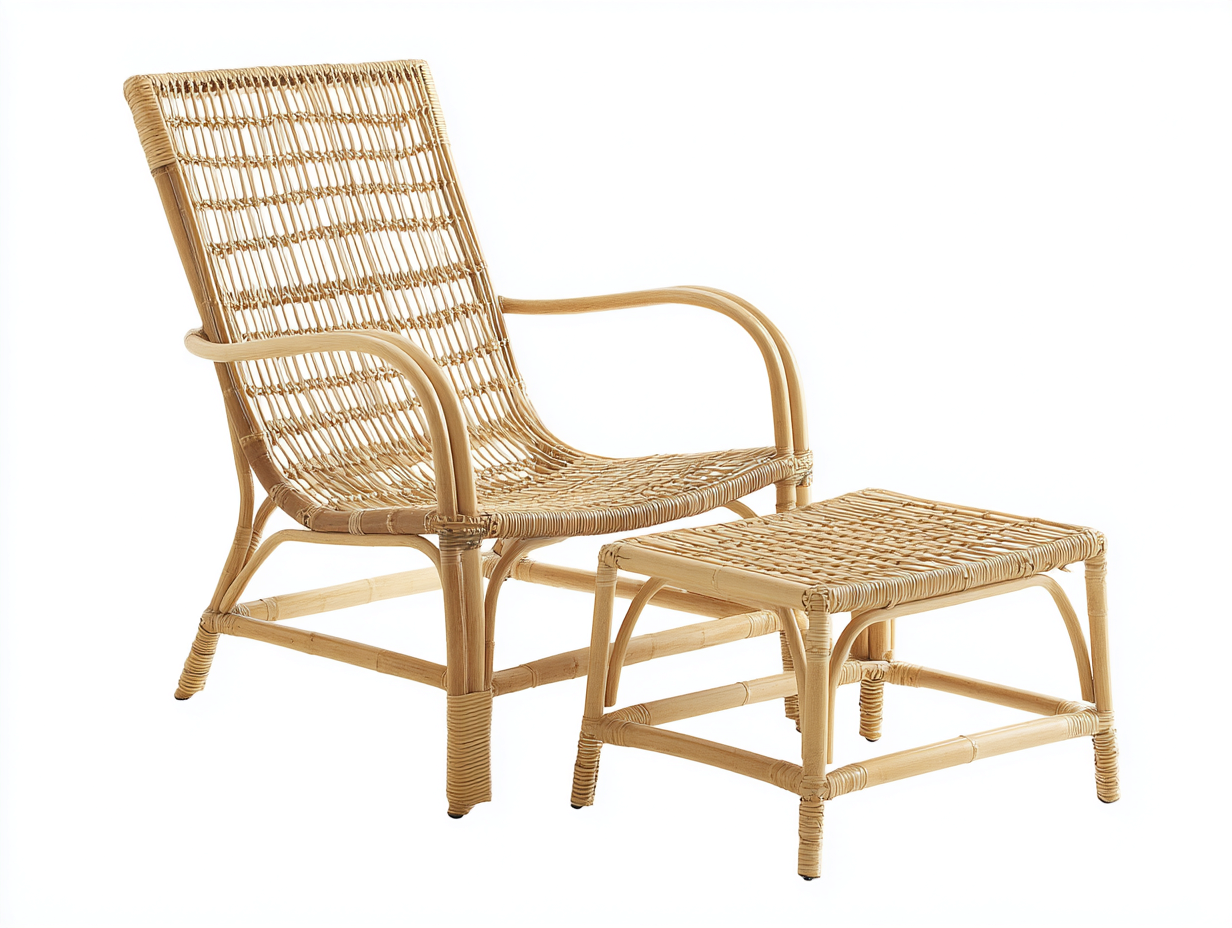 Armchair and footstool set rattan - armchair 80x75x90 cm - natural - living room - relaxed seating-Housearo