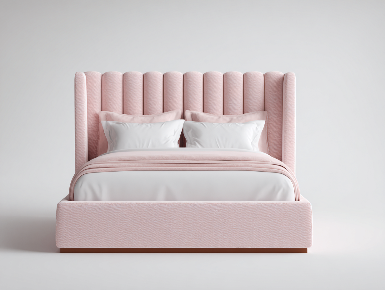 Double Bed upholstered fabric frame 200x160x120 cm - soft pink - bedroom - modern fluted headboard design-Housearo