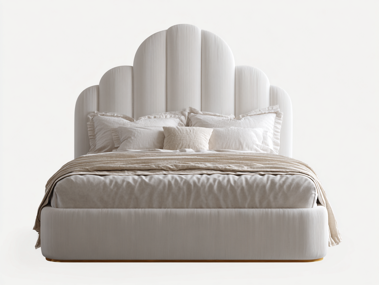 Upholstered Double Bed Frame 200x160x110 cm - ivory white - for bedroom - modern decorative headboard design-Housearo