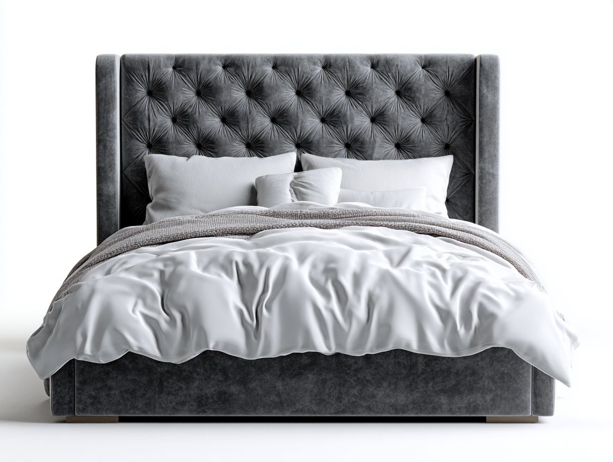 Double Bed upholstered fabric frame 200x160x120 cm - dark grey - bedroom - modern tufted headboard design-Housearo