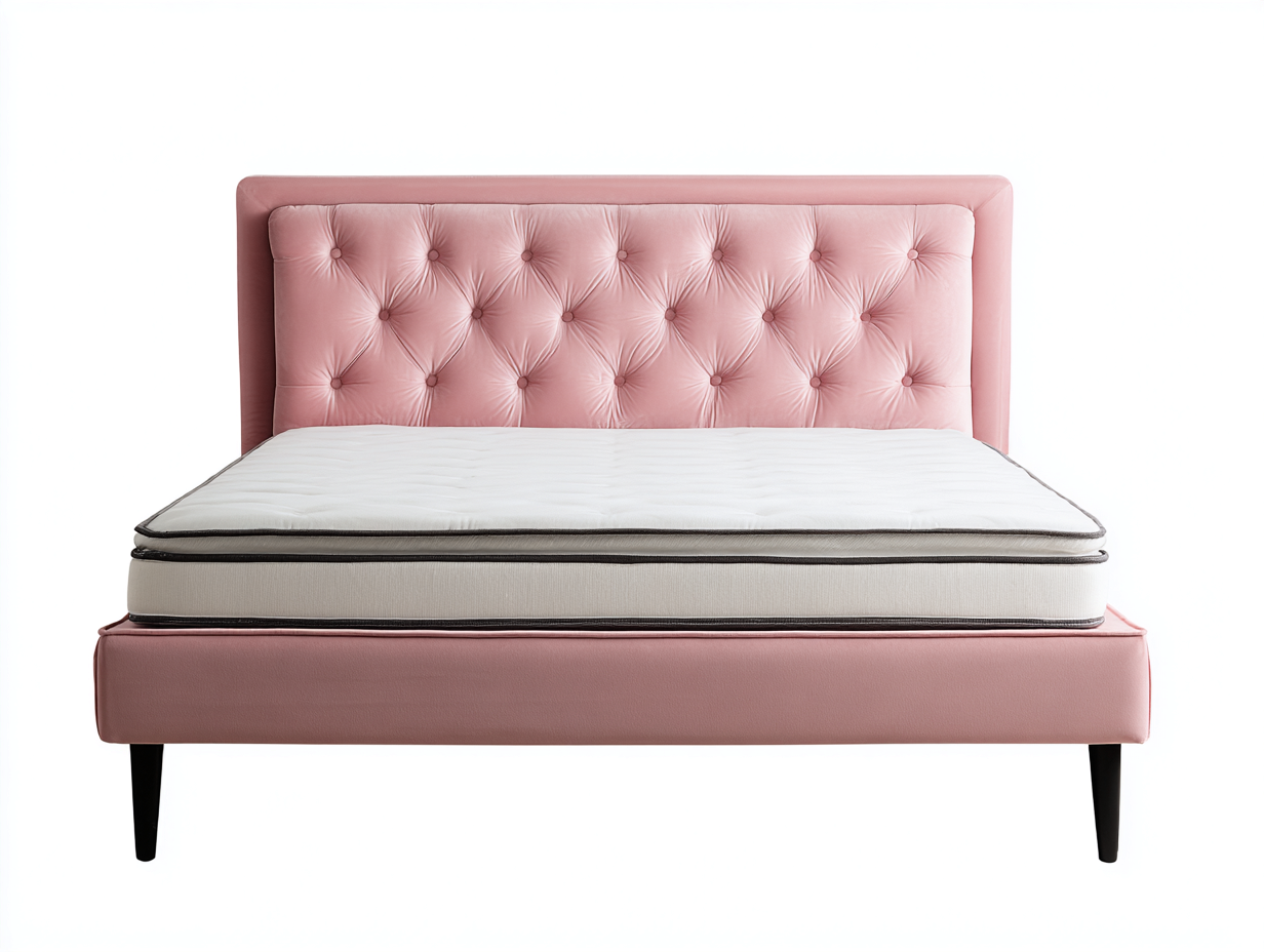 Upholstered Double Bed Frame 200x160x105 cm - pink - for bedroom - modern tufted headboard design-Housearo