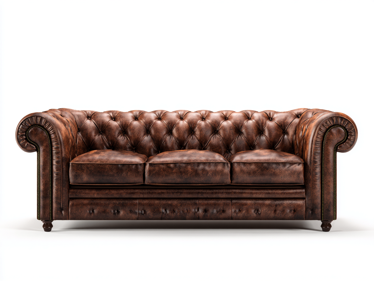 Three Seater Leather Sofa 230x98x82 cm - dark brown - for living room - classic Chesterfield design-Housearo