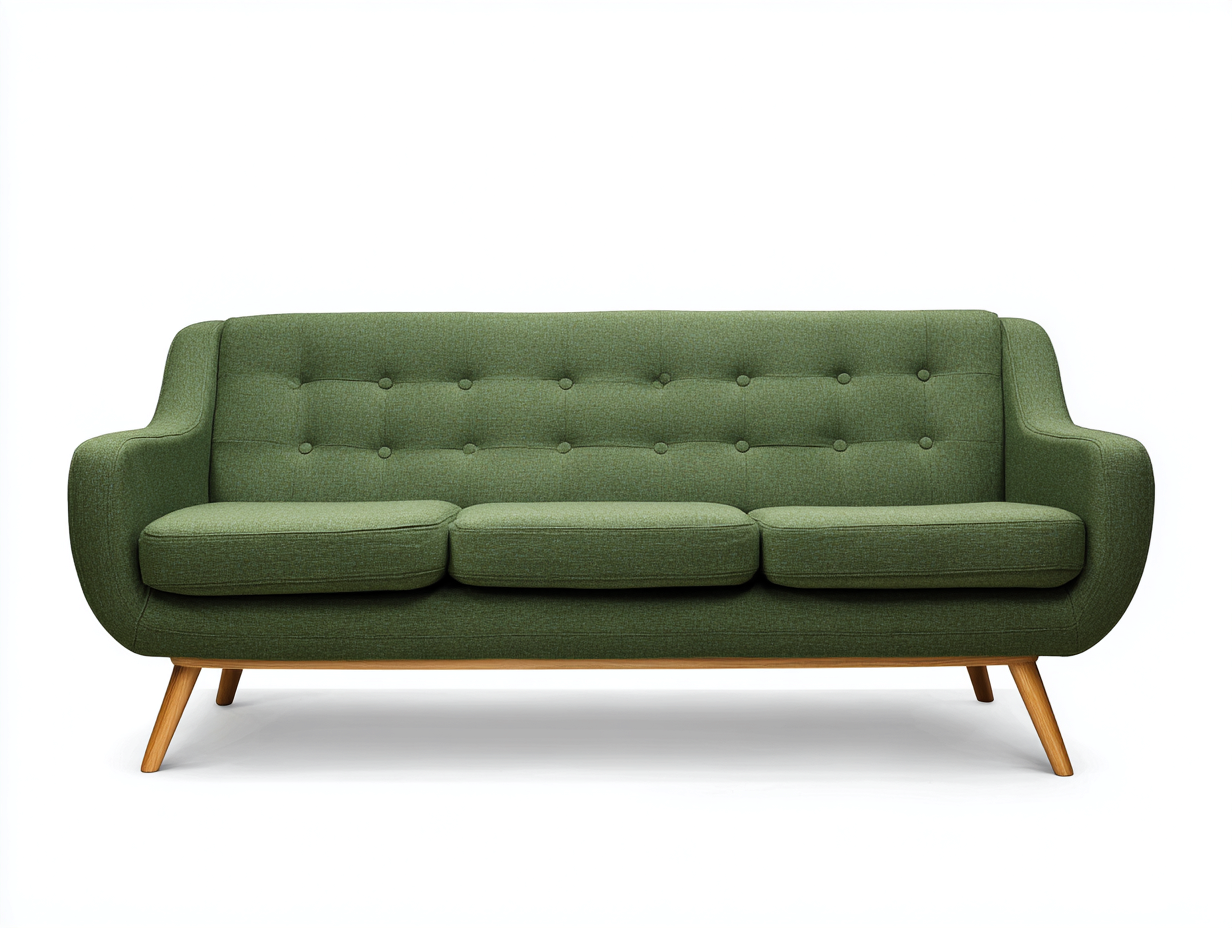 Three Seater Fabric Sofa 200x85x80 cm - green/natural wood colour - for living room - modern retro style-Housearo