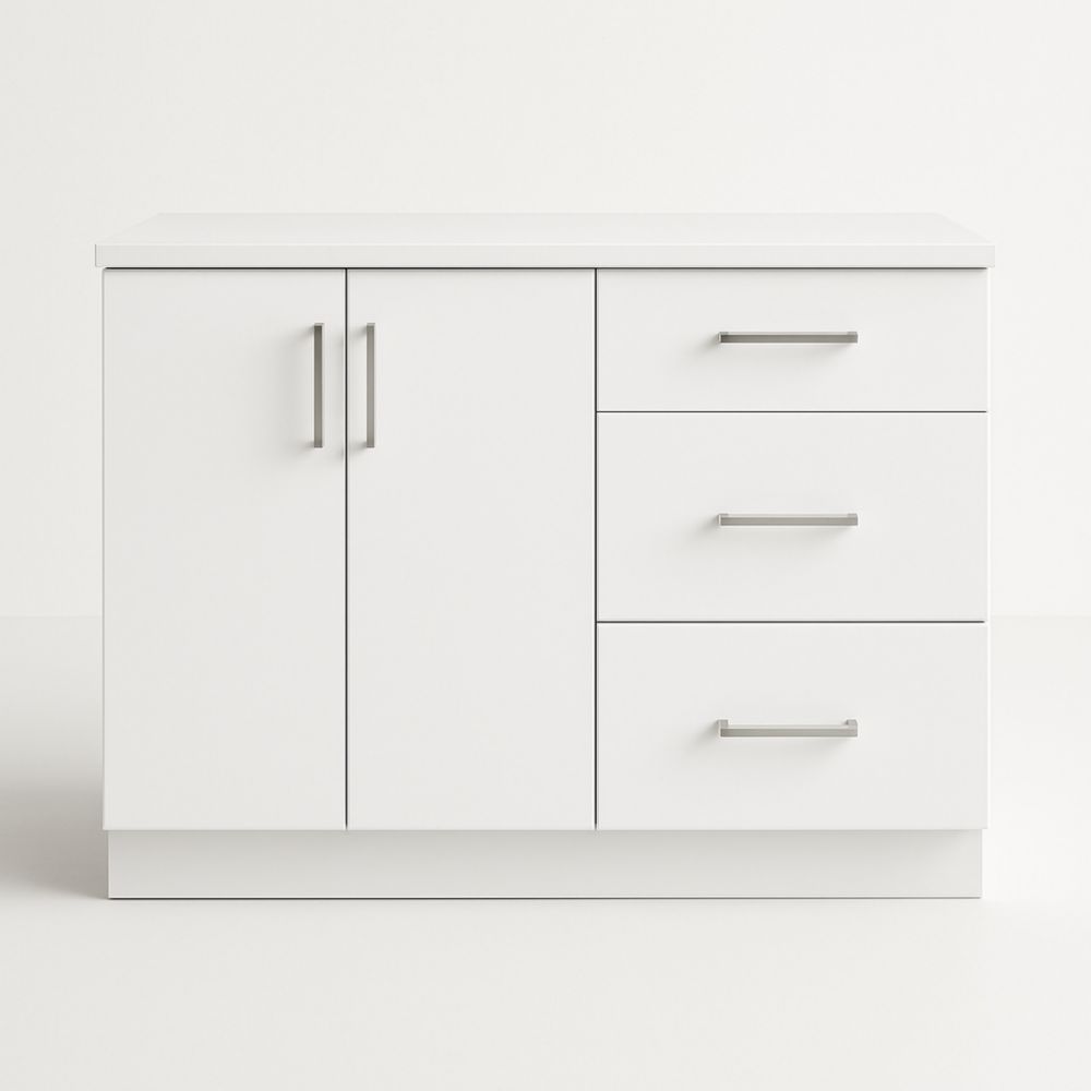 White Laminated Particleboard Storage Cabinet with Two Doors and Three Drawers