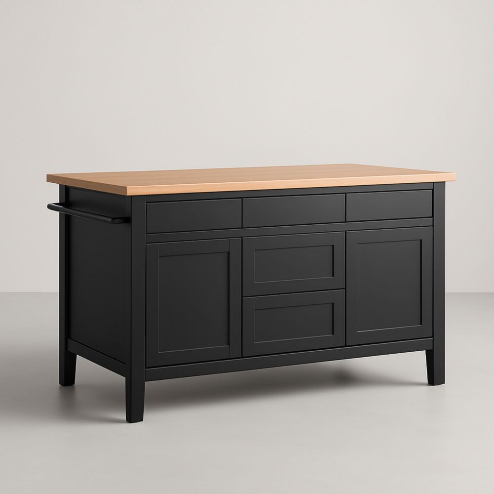 Kitchen Island with Drawer and Cabinet Black/Brown MDF and Solid Wood 120cm