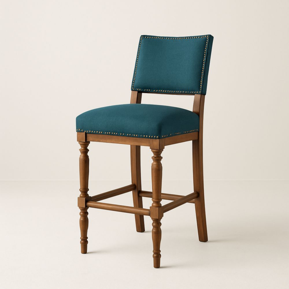 Teal Upholstered Wooden Bar Chair