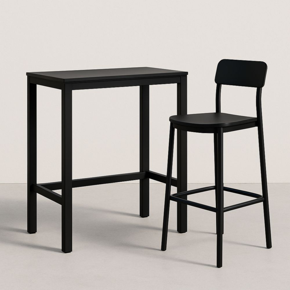 Black Bar Table and Chair Set Metal Frame