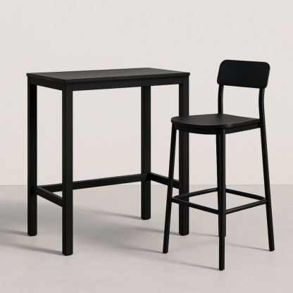 Black Bar Table and Chair Set Metal Frame