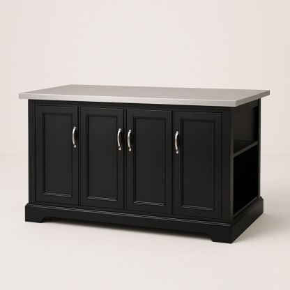 Black Kitchen Island with Stainless Steel Top 135cm