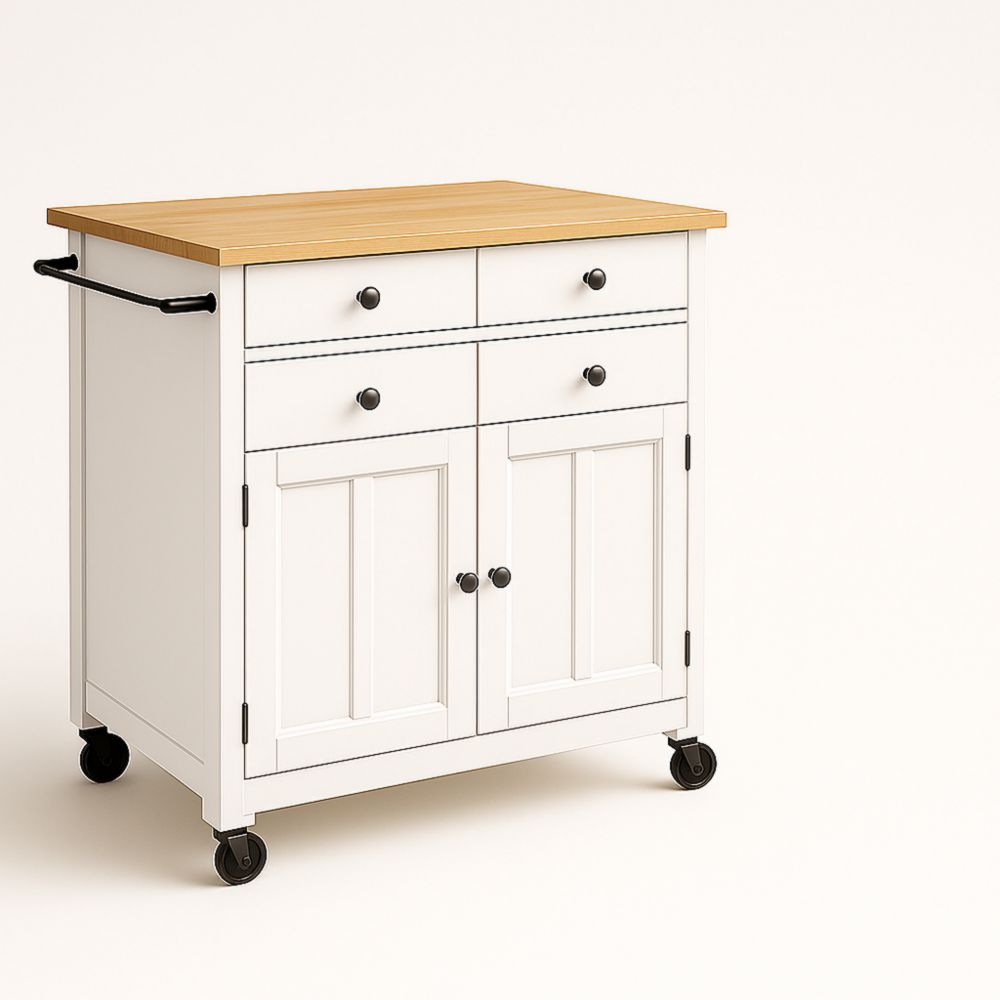 MDF and Oak Veneer Kitchen Island Cart with Wheels 90cm x 50cm x 85cm