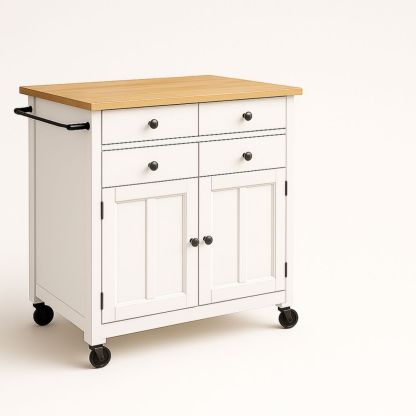 MDF and Oak Veneer Kitchen Island Cart with Wheels 90cm x 50cm x 85cm