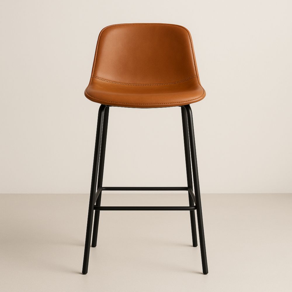 Brown Faux Leather Bar Stool with Black Metal Frame, 105cm Height