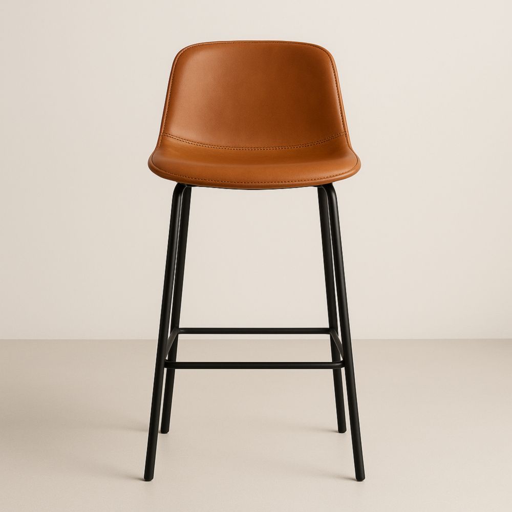 Brown Faux Leather Bar Stool with Black Metal Frame, 105cm Height