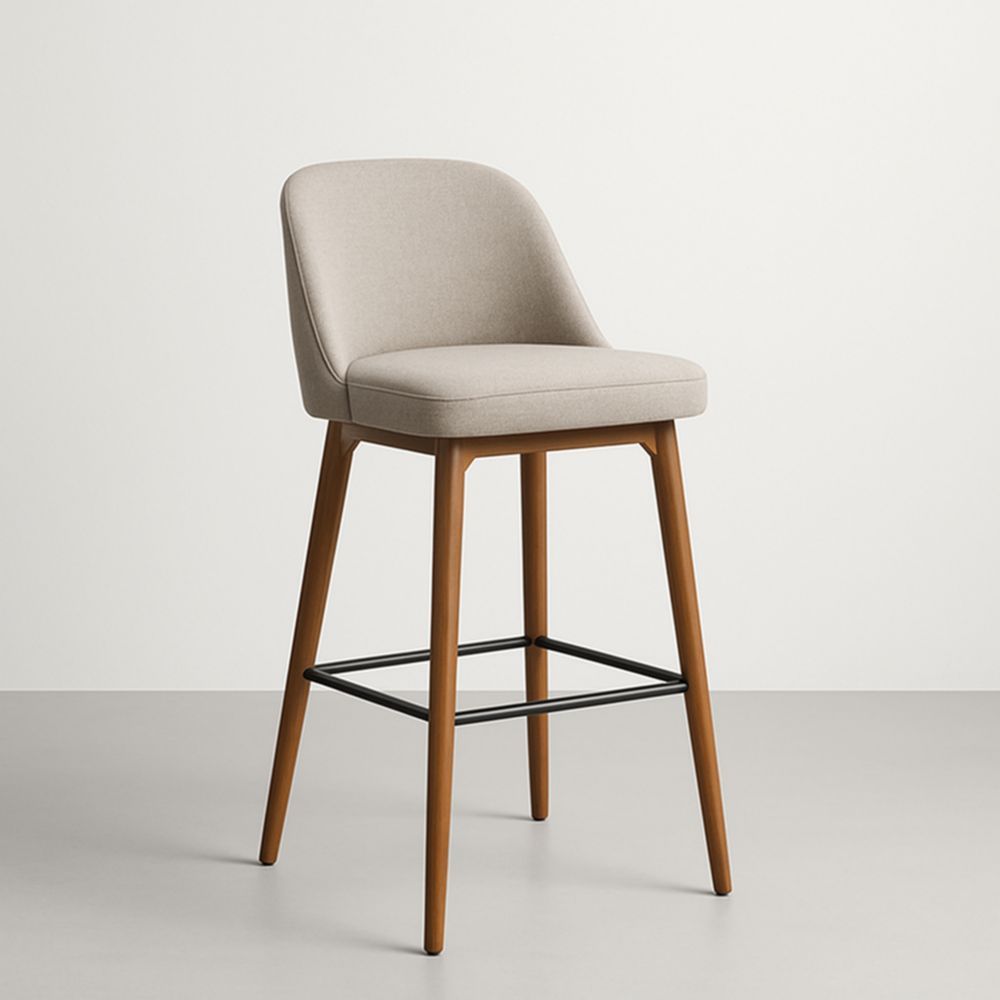 Bar Stool with Wood Frame and Beige Upholstery 105cm