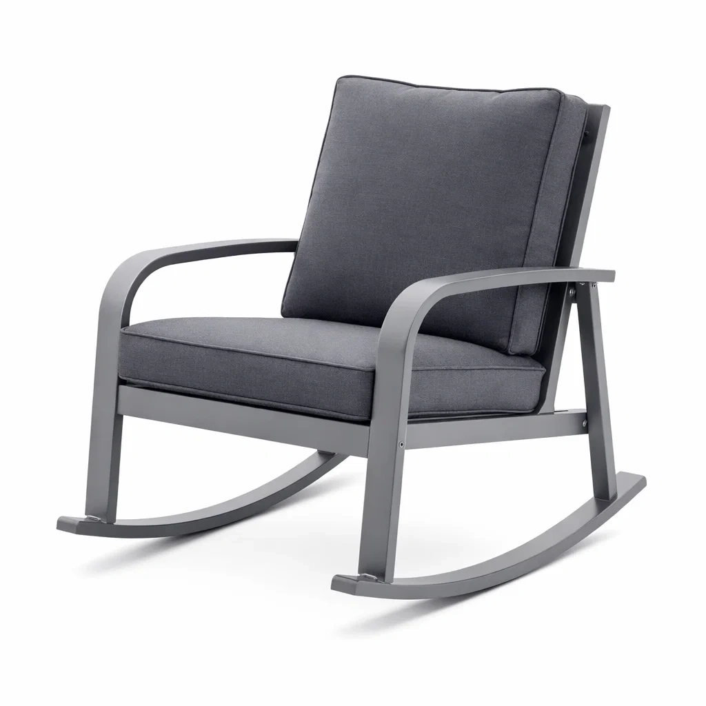 Rocking Chair Outdoor Rocking Chair Metal Frame Grey Cushions – COMFYFURNZ, image size:1024x1024